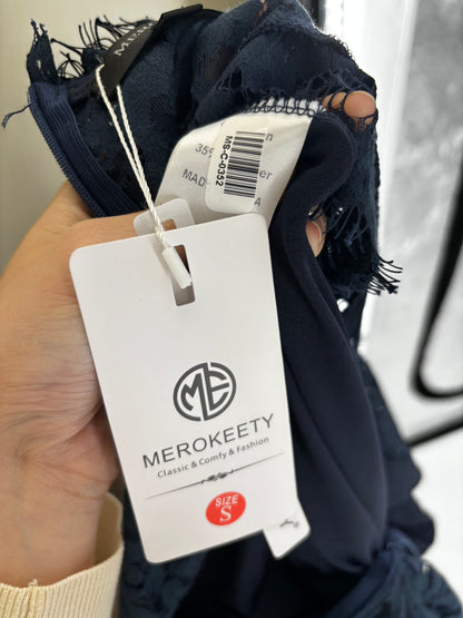 Merokeety Women's Dark Blue Lace Print Dress – Size S