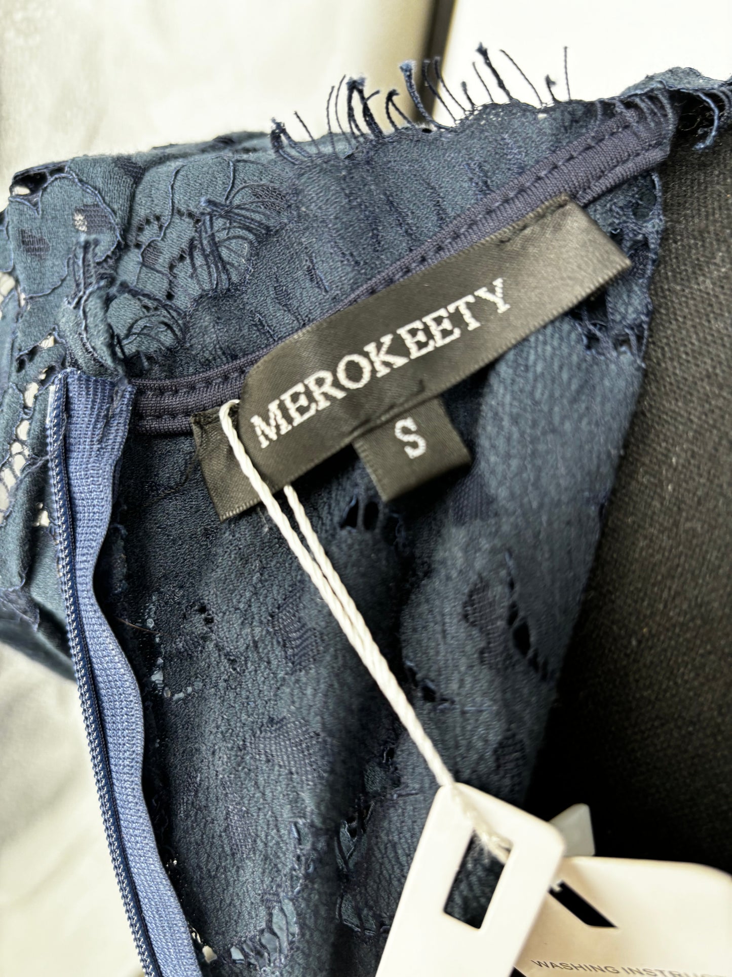 Merokeety Women's Dark Blue Lace Print Dress – Size S