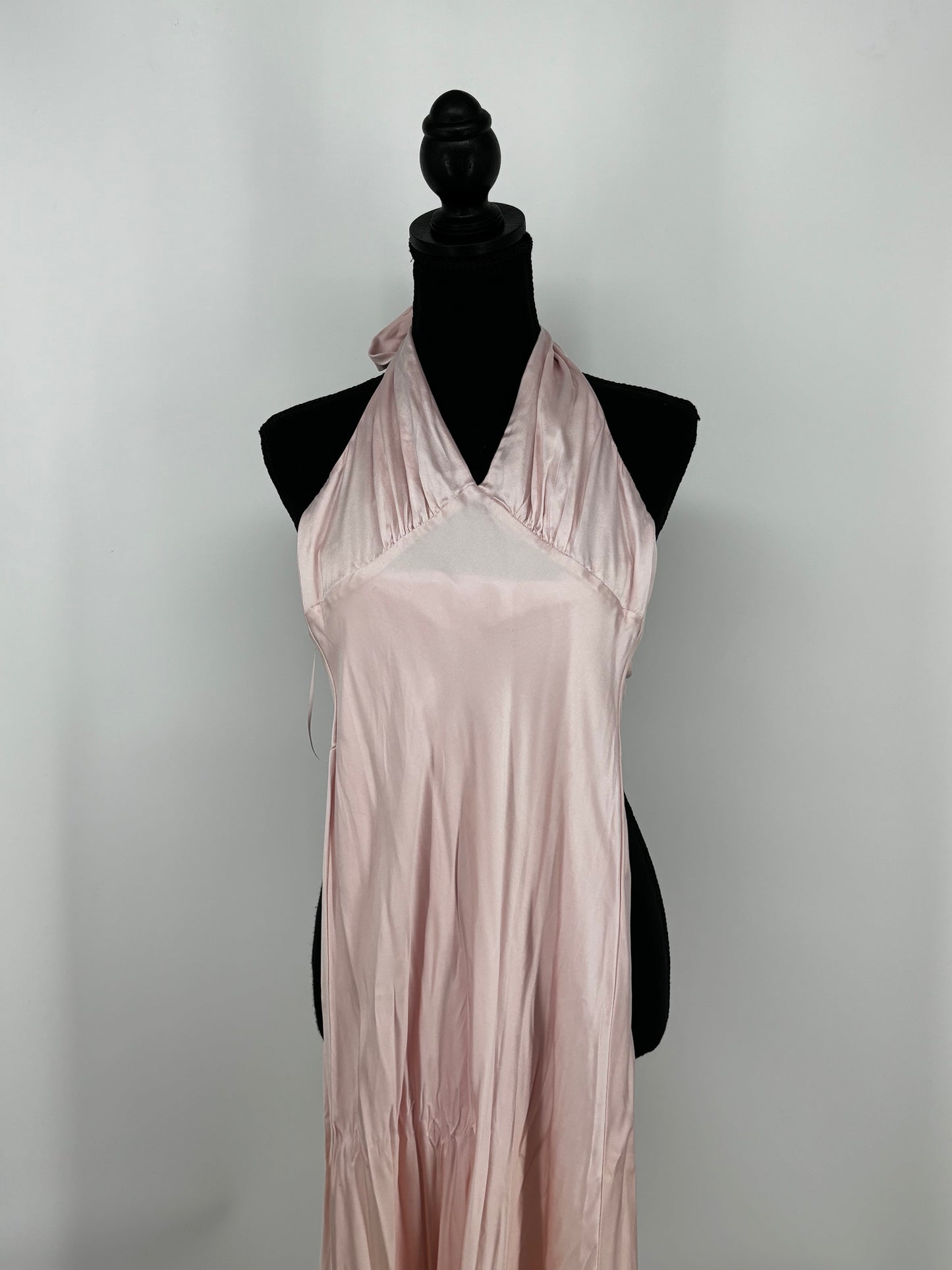 Women's Light Pink Tie-Waist Silk Fitted Dress – Size XS