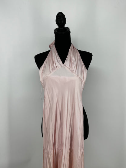 Women's Light Pink Tie-Waist Silk Fitted Dress – Size XS