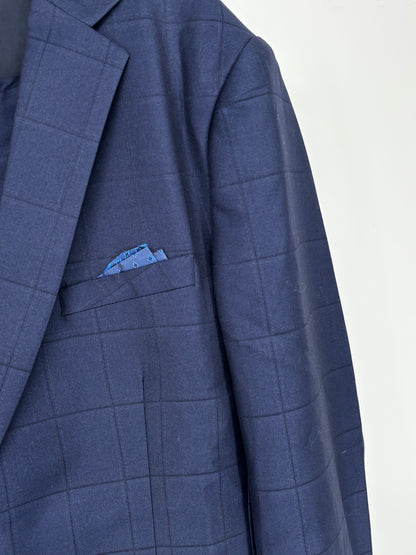 Men’s Blue Checkered Textured Blazer – Size L