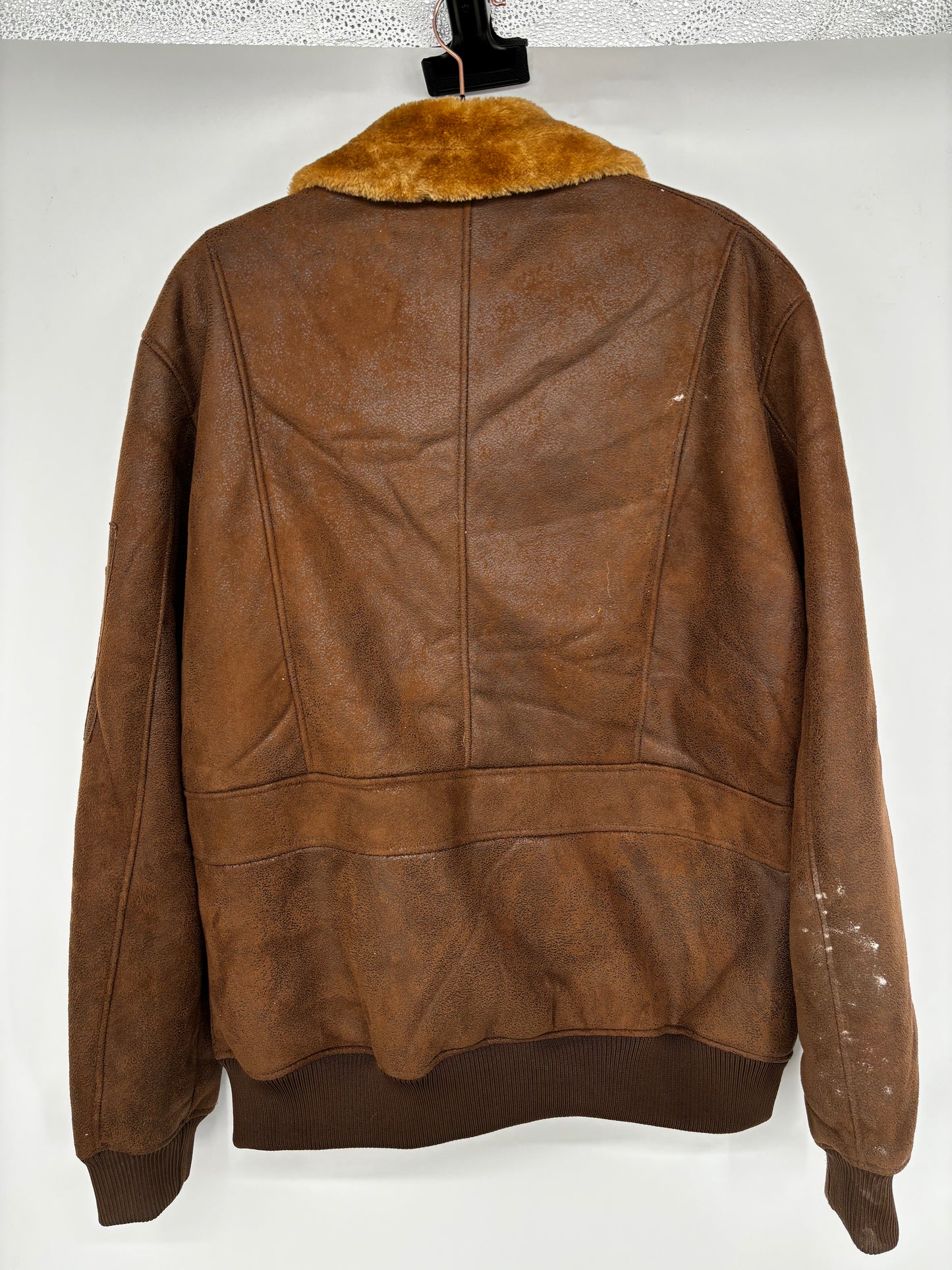 Men’s Faux Leather Jacket with Fur Collar – Estimated Size L