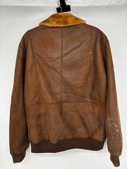 Men’s Faux Leather Jacket with Fur Collar – Estimated Size L