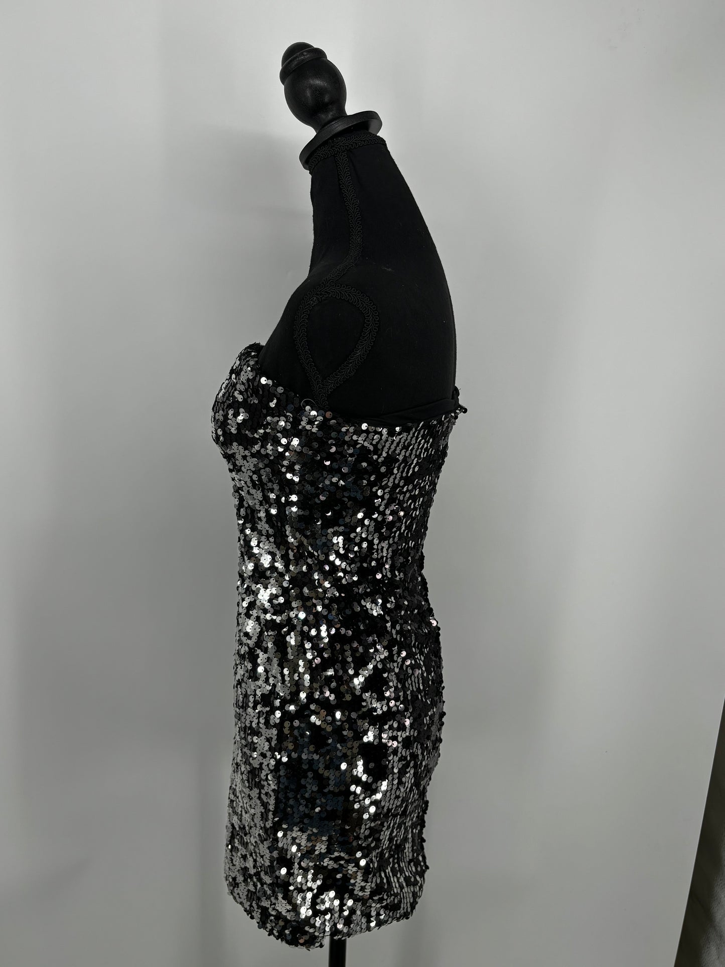 Women’s Silver Sequin Strapless Dress – Size S