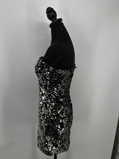 Women’s Silver Sequin Strapless Dress – Size S
