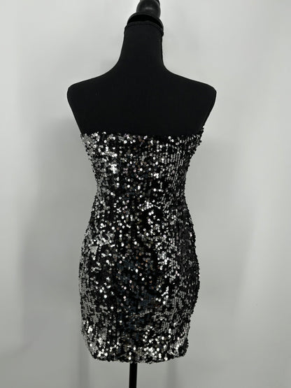 Women’s Silver Sequin Strapless Dress – Size S