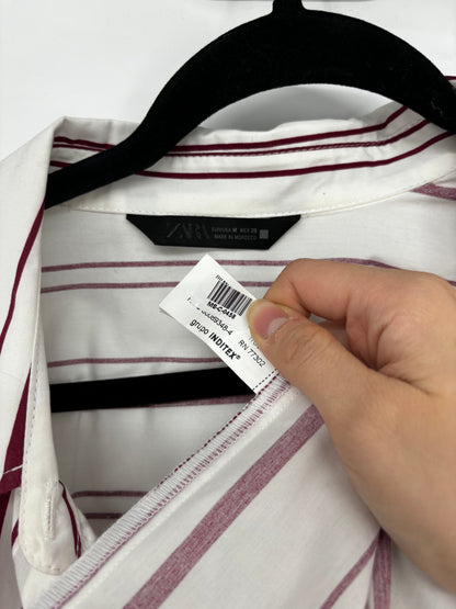 ZARA Men’s White Shirt with Red Stripes – Size M