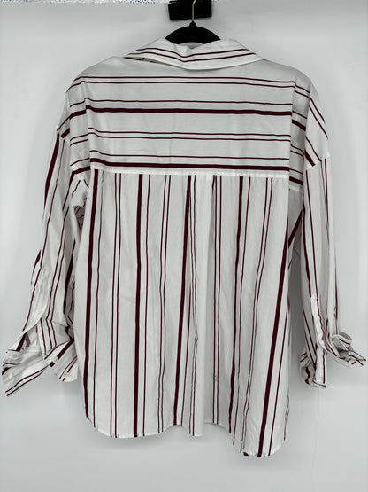 ZARA Men’s White Shirt with Red Stripes – Size M