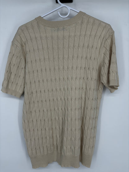 Men’s Light Brown Knit Short Sleeve Sweater – Estimated Size M