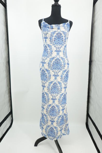 Women's Blue Floral Print Spaghetti Strap Maxi Dress – Size Small