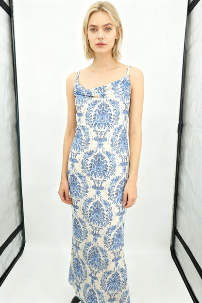 Women's Blue Floral Print Spaghetti Strap Maxi Dress – Size Small