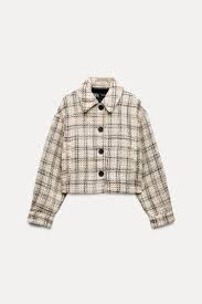 ZARA Jackets for Women Women's Jacket Plaid Tweed Drop Shoulder Flap Detail Overcoat Jackets  Size Ss