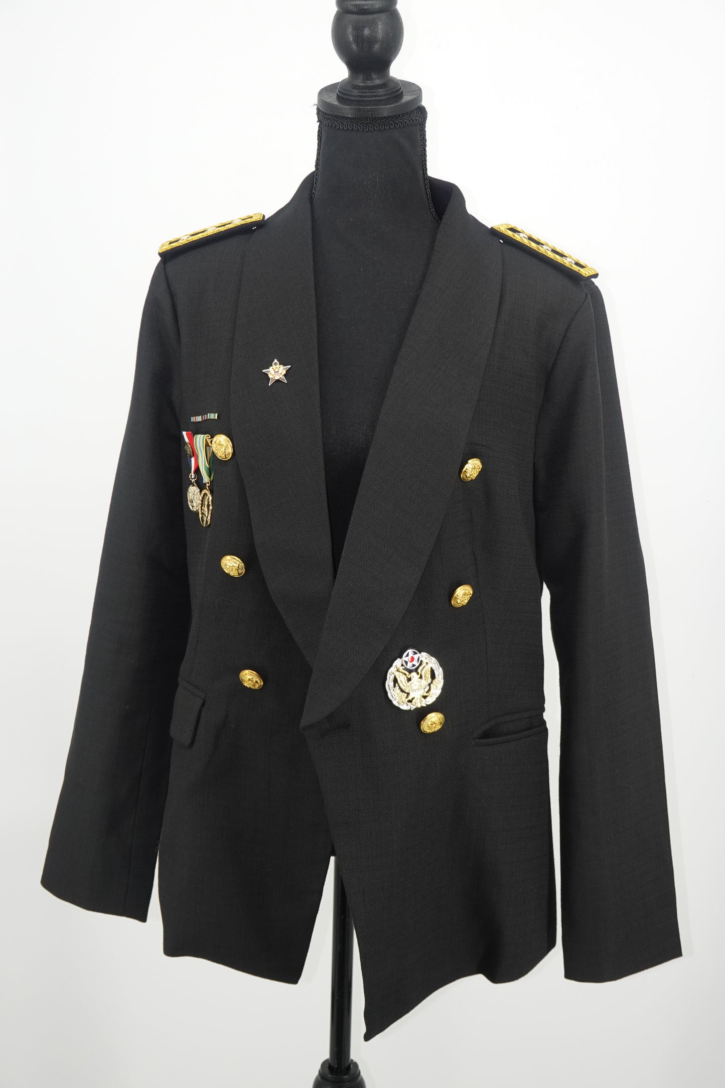 Women's Black Cotton-Linen Blazer with Badge – Size L