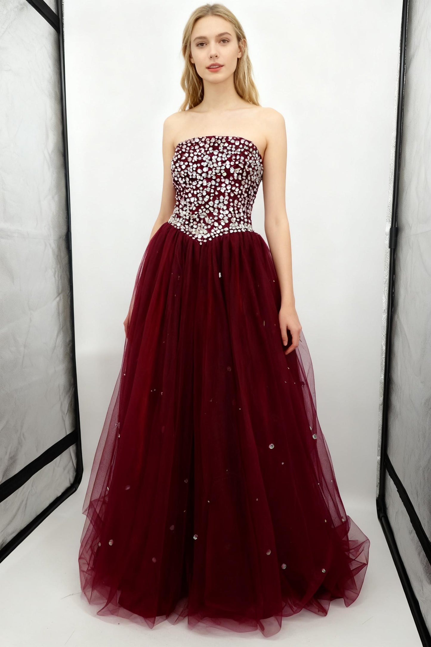 Women's Wine Red Strapless Evening Maxi Dress – Size M