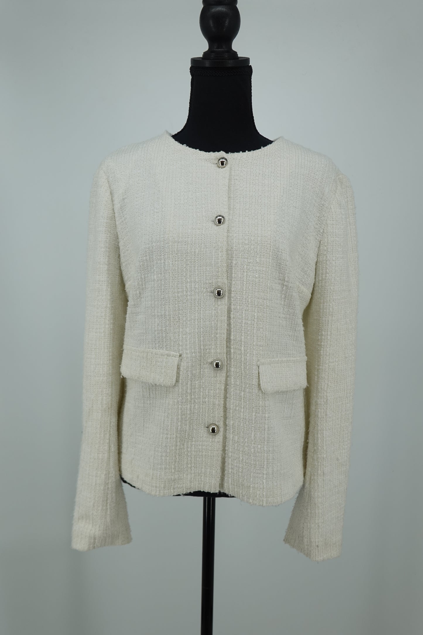 Women's White Cotton-Linen Chanel-Style Blouse – Size S