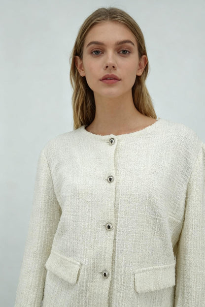 Women's White Cotton-Linen Chanel-Style Blouse – Size S
