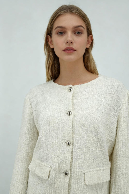 Women's White Cotton-Linen Chanel-Style Blouse – Size S