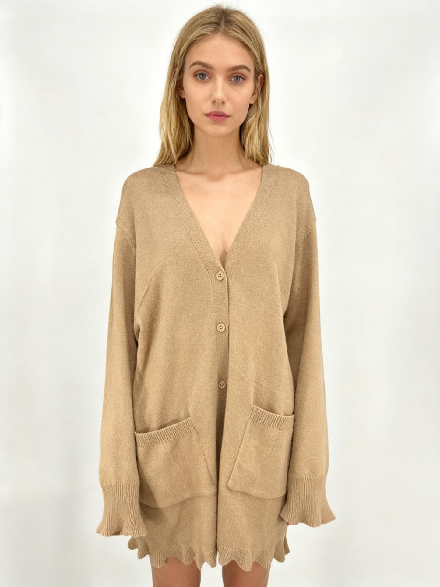 TASAMO Women’s Khaki Long Knit Cardigan – Size XL