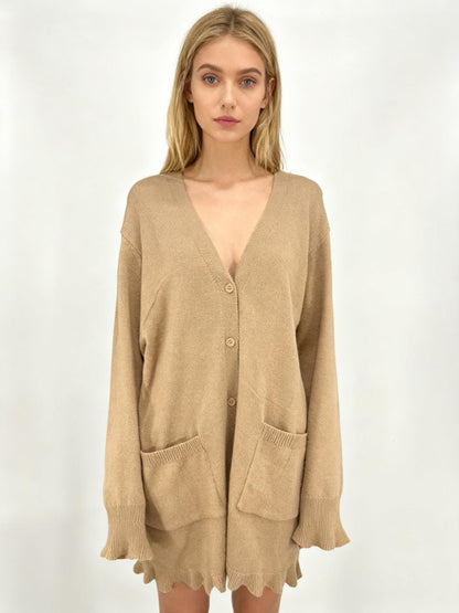 TASAMO Women’s Khaki Long Knit Cardigan – Size XL
