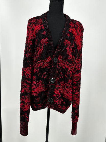 ZARA Women's Black and Red Long Button-Up Cardigan – Size L