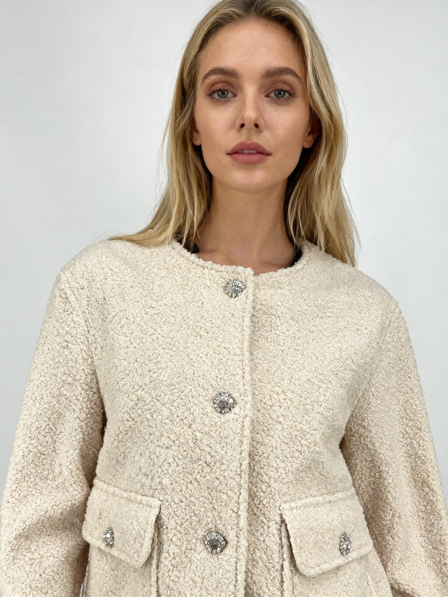 Women's White Soft Fleece Zip Jacket – Size M