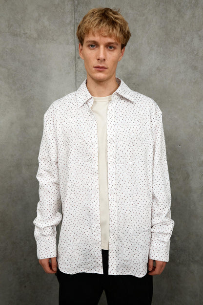 COOFANDY Unisex White Triangle Print Button-Up Shirt – Size L
