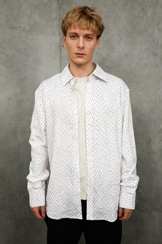 COOFANDY Unisex White Triangle Print Button-Up Shirt – Size L