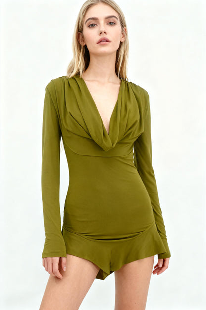 ZARA SHOULDER PAD DRAPEDBODYSUIT -Pistachio green size S