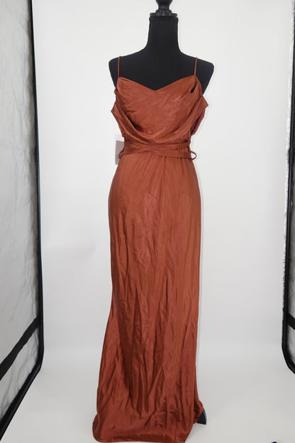 Women's Wine Red Satin Evening Dress – Size L