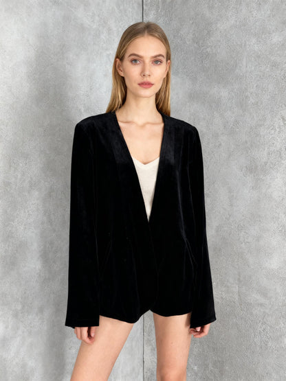 Women's Black Suede Sleeveless Shawl – Size M