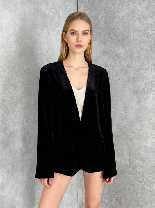Women's Black Suede Sleeveless Shawl – Size M