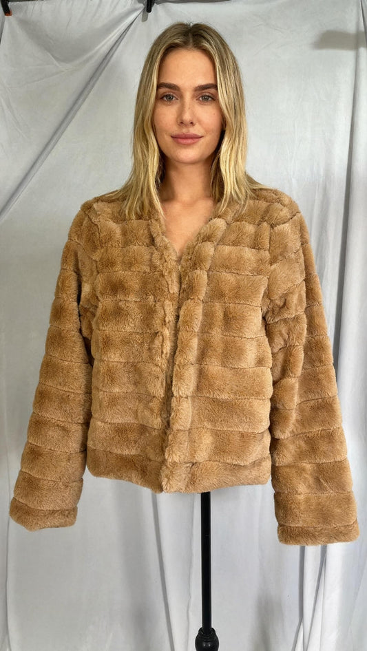Women’s Brown Genuine Suede Sherpa Shearling Faux Fur Lined Single Breasted Short Warm Thick Vintage Leather Jacket Size M
