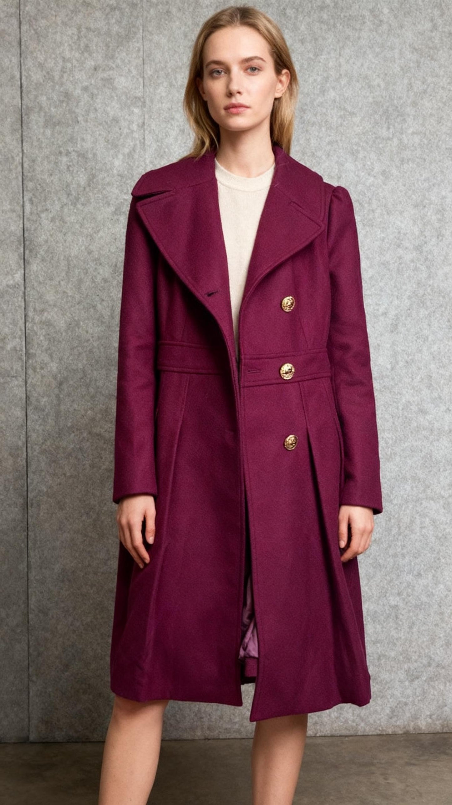 Women's Pea Coat Winter Wool Blend Trench Coat Stand Collar Casual Overcoat Double Breasted Woolen Peacoat Jacket  Size S