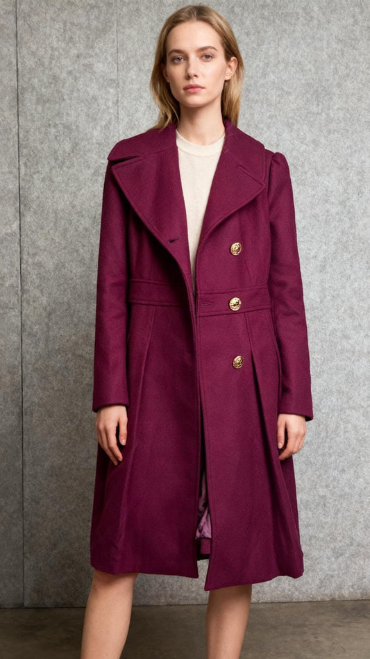 Women's Pea Coat Winter Wool Blend Trench Coat Stand Collar Casual Overcoat Double Breasted Woolen Peacoat Jacket  Size S