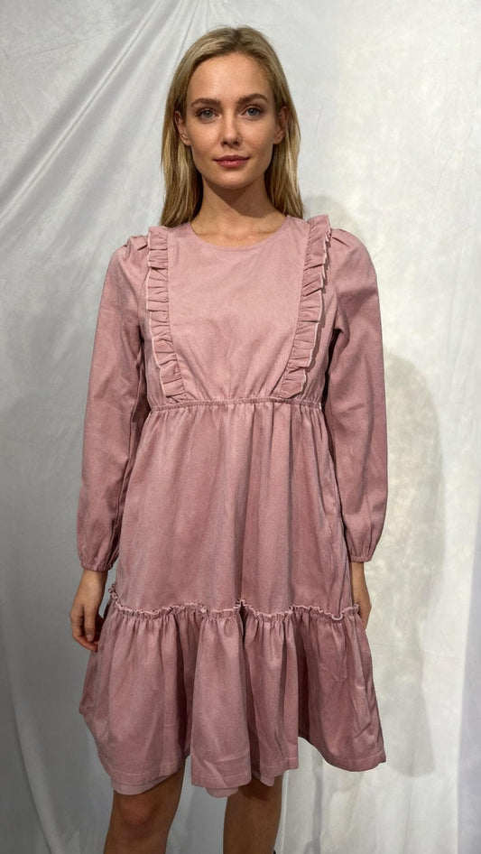 Arshiner Girls Dresses Casual A-line Ruffled Button Long Sleeve Corduroy Swing Dress Size No （Kids）