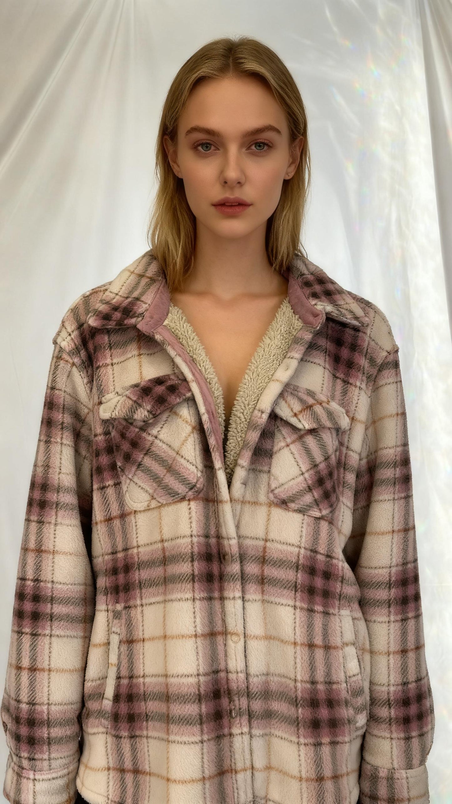 Sage Ladies' Plush Plaid Shirt Jacket in 4 colors Size Medium  Size M