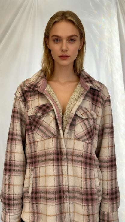 Sage Ladies' Plush Plaid Shirt Jacket in 4 colors Size Medium  Size M