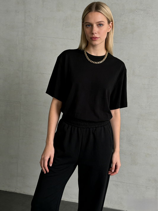 H&M Women’s Black T-Shirt with Metal Chain Detail – Size M