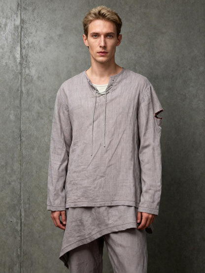 Men’s Brown Loose Fit Long Sleeve T-Shirt – Size L
