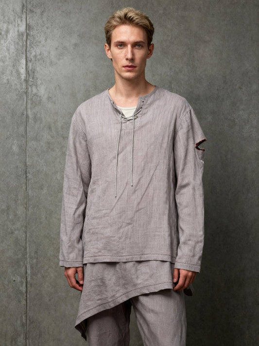 Men’s Brown Loose Fit Long Sleeve T-Shirt – Size L