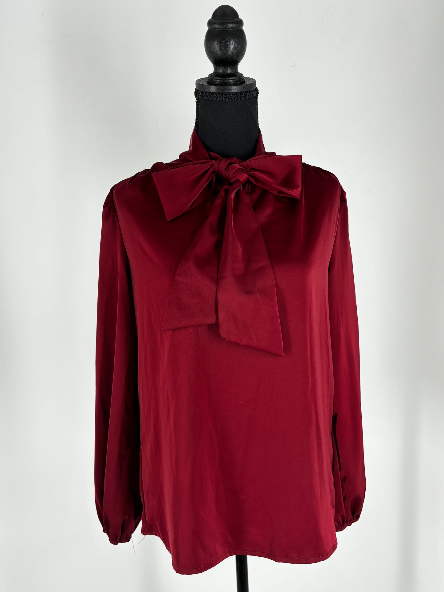 SHEIN Women’s Red Satin Bow Tie Blouse – Size S