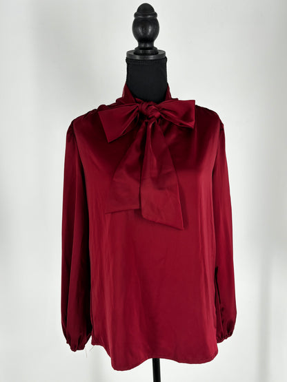 SHEIN Women’s Red Satin Bow Tie Blouse – Size S