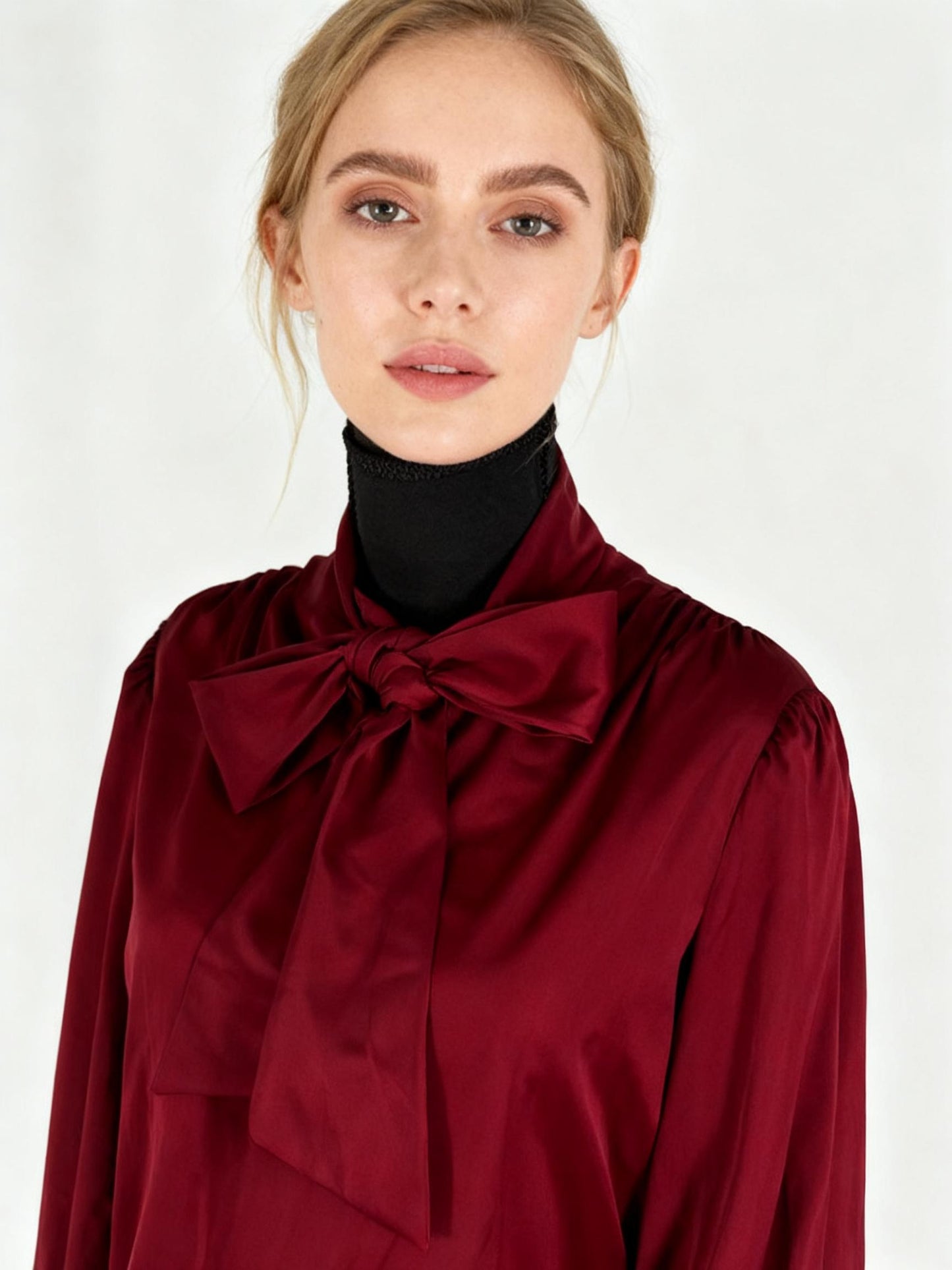 SHEIN Women’s Red Satin Bow Tie Blouse – Size S