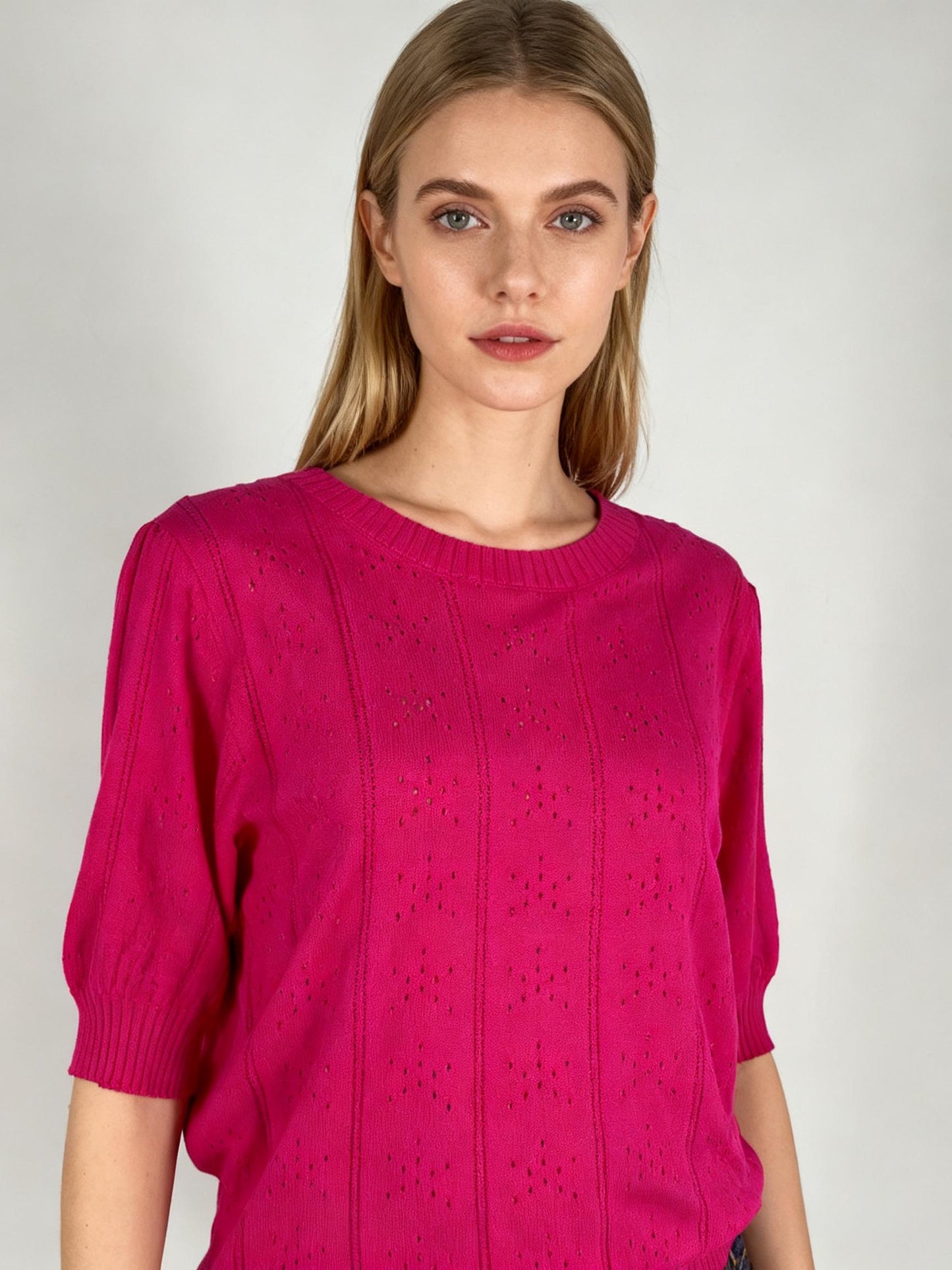 Grace Karin Women's Pink Knit Short Sleeve Sweater – Size M