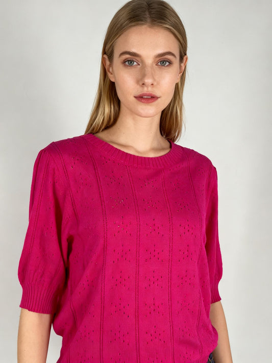Grace Karin Women's Pink Knit Short Sleeve Sweater – Size M