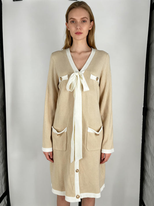 MEROKEETY Women's White and Beige Knit Dress – Size M