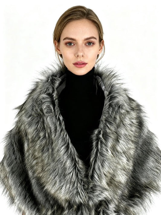 Women's Gray Faux Fur Shawl – One Size