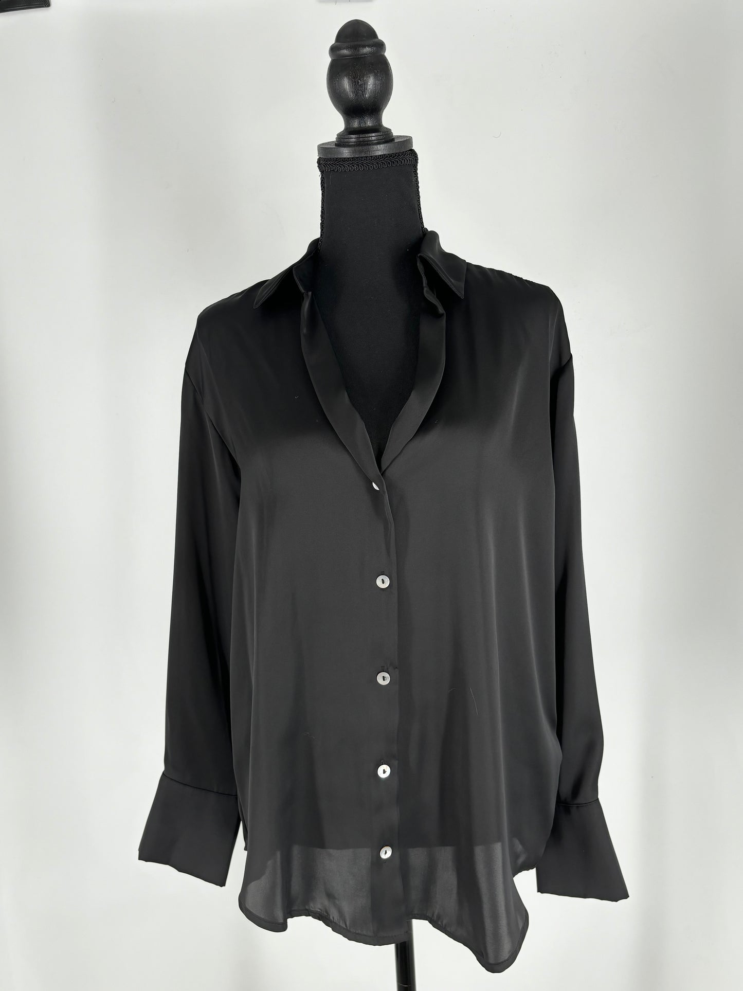 ZARA Women's Elegant Black Silk Button-Up Blouse – Size S
