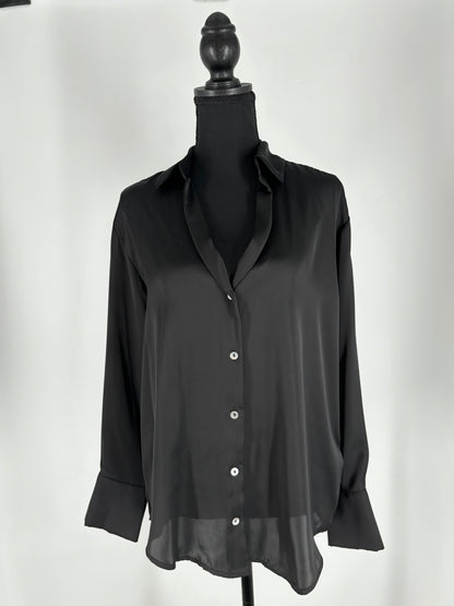 ZARA Women's Elegant Black Silk Button-Up Blouse – Size S
