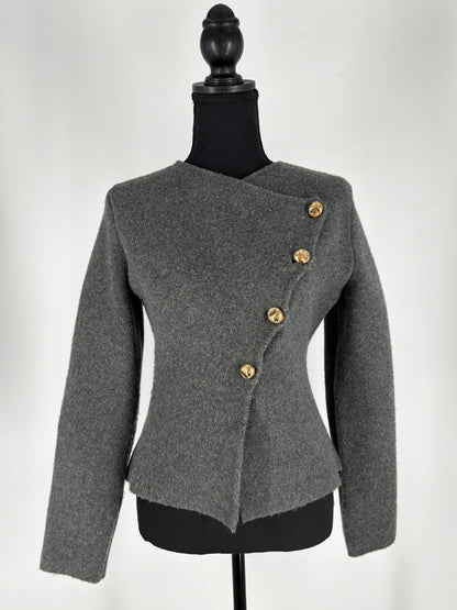 ZARA Women’s Gray Fitted Short Coat with Buttons – Size S